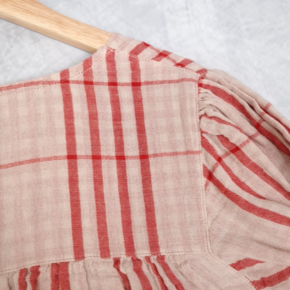 Wares by Ollielia Dress Womens Small Red Plaid 100% Organic Cotton Pockets Boho - Picture 12 of 16